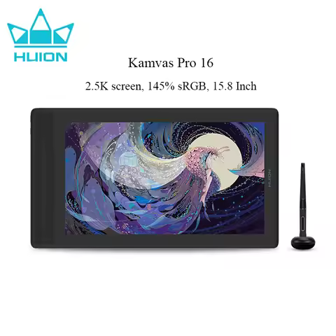 15.8 Inch HUION Kamvas Pro 16 2.5K Graphics Tablet QHD Screen 145% sRGB Drawing Monitor with Stand P