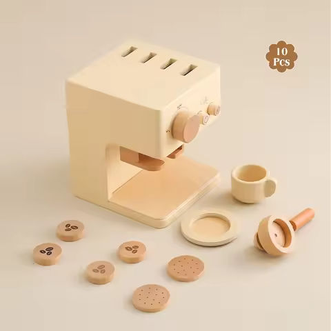 Baby Wooden Coffee Maker Toys Set Kids Early Education Encourages Imaginative Playset Infant Pretend