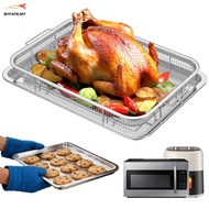2 Piece Stainless Steel Air Fryer Basket Pan Extra Large Crisper Tray for Baked Fries Bacon Chicken 