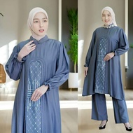 Setelan Muslimah AGni Brukat Elegan – Baju Atasan Brukat Kombinasi Celana Crinkle-one set Baju Wani