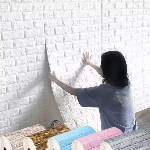 10m 3D Wallpaper Stickers Roll Panel White Soft Foam Brick Marble Rock Cobblestone DIY Wall Home Roo