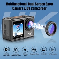 4K 24MP Dual Screen Sport Camera DV Camcorder 2.0 Inch Screen 170° Wide Angle EIS 40m Waterproof WiFi with Macro CPL ND4 8 16 Purple Lens for Outdoor Sports