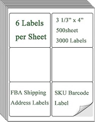(8164/5164) 6 Up Shipping Address Labels, 3.33" X 4" FBA SKU Barcode Label for Inkjet/Laser Printer 