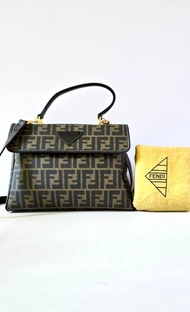 中古包 Fendi 黑咖啡色老花小凱莉包 單肩包 側背包 斜背包 二手