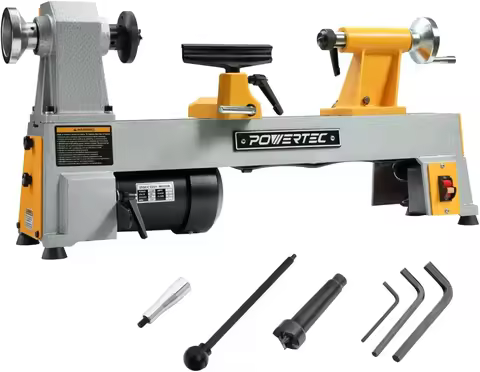 POWERTEC 10" x 18" Benchtop Mini Wood Lathe – 1/2HP, 5-Speed Cast Iron Lathe with MT2 Taper for Turn