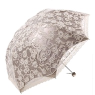 Aurora CustomizationH3388Embroidered Lace Umbrella Tri-Fold Black Plastic Sun Umbrella Uv-Proof Sun Umbrella