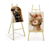 Gold Easel Stand For Sign, Heavy Duty Metal Display Easel With Adjustable Chain, 4-Tier Height Art E