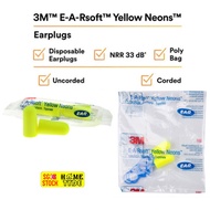 3M E-A-Rsoft Yellow Neons / Corded & Uncorded EarPlug / Soft Foam Ear Plug / Sleep / Noise / 312-125