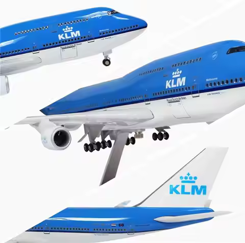 1/157 Scale 47CM Airplane B747 KLM Royal Dutch Airlines Model With Light & Wheels Diecast 747 Resin 
