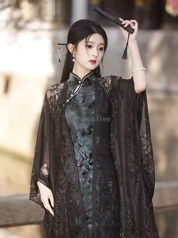 2026 chinese style lace shawl long length versatile qipao retro shawl ancient style temperament holl