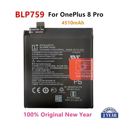 100% Orginal BLP759 4510mAh Replacement Battery For OnePlus 8 Pro One Plus 8 Pro Genuine Latest Prod