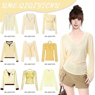 Korean Style Yellow Top Hot Girl Top Yellow Top Autumn Top Sexy Pure Desire Top Navel Top Slim-fit T