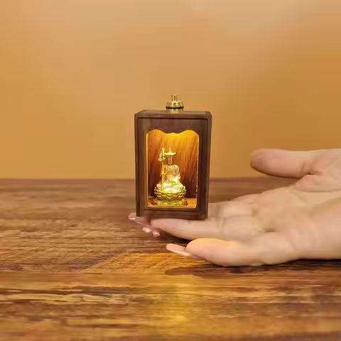 Handmade Pure Copper Jizo Ksitigarbha Bodhisattva Mini Painted Statue Portable Walnut Shrine DIY Alt