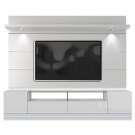 TV Cabinet 7 Ft with Floating Wall Panel - Solid Gloss White