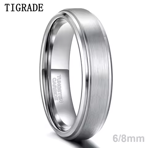 Tigrade Tungsten Ring for Man Wedding engagement Band 6/8mm Silver Color Brand Classic Design Engrav