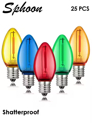 25PCS C7 RGB Edison Light Bulbs Multicolor PC Plastic Shatterproof 1W Equivalent to 7Watt Partry Dec
