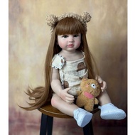 Mainan Boneka Bayi Perempuan Full Silikon Body Coklat Rambut Panjang 