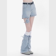 กางเกงขาสั้นยีนส์ทรงขาบานสไตล์ยูนิเซ็กซ์ ทรงเข้ารูป ทรงหลวม กางเกงขาสั้นฤดูร้อน คอลเลกชัน Y2K Butter