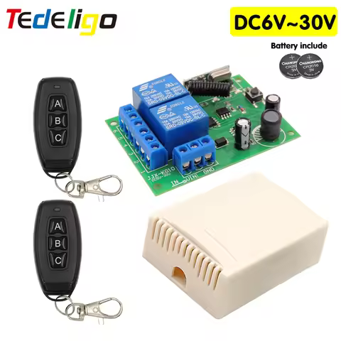 433 Mhz Remote Control Switch DC 6V 12V 24V 30V 10A 2CH RF Relay Receiver and Transmitter for Garage