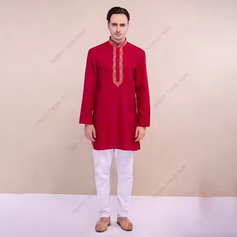Indian Dress for Men Kurtas Shirt Traditional Style Kurti Hindu Clothes Cotton Kurtha Indian Clothin