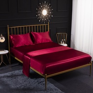 4 in 1 Bedding Set Luxury Satin Silk Flat Sheet & Fitted Sheet & Pillow Covers Silky Sheet Set
