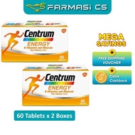 PROMO Centrum Energy B-Vitamins and Minerals Plus Vitamin C & E 60 Tablets x 2 Boxes (TWIN) EXP:06/2