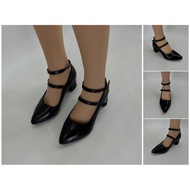 Beautiful Girl Black T-Strap Mary Jane Shoes High Heels Pointed Thick Horseshoe Heels 992-17