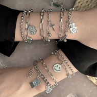 Korean Multi-layered Bear Smiley Face Coin Cross Bracelet Ins Cold Wind Hip-hop Men and Women Jewelr