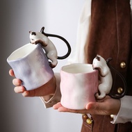 Handmade Ceramic Cat Cup 3D Cat on Cup Rim Healing Coffee Mug Gift