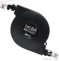 Miyoshi ZMUL-CA601/BK LAN Cable, Retractable Type, 3.2 ft (1.0 m), CAT6A Compliant, 10 Gbps, 10 Giga
