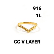 Wing Sing Cincin V Original Bajet Satu 1 Layer Fesyen Tulen Emas 916 / 916 Gold Single Layer V Ring