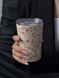 1pc 350ML/11.8OZ Or 280ML/9.47OZ Red Floral Series Cup, Double Layer Stainless Steel Insulated Coffe