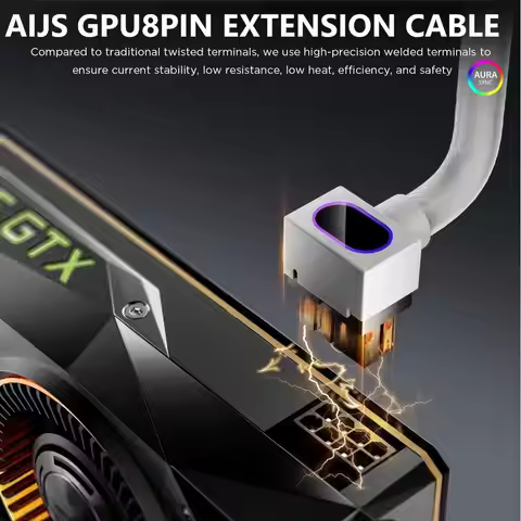 AIJS GPU8Pin Graphics Card Extension Cable,18AWG 90° Right-Angle Design, ARGB 5V 3Pin Male-to- Femal