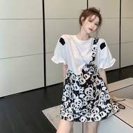 Plus Size Sweet Temperament Panda Print Dress Summer Loose White T-Shirt Stitching Dress