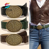 SUYOUMY Western Cowboy Belt, PU Leather Punk Rock Carved Buckle Embossed Belt, Luxury Vintage Retro 