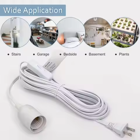 6M Lamp Base Holder Power Cord Cable E26 E27 EU Hanging Pendant LED Light Fixture Socket Cord Adapte