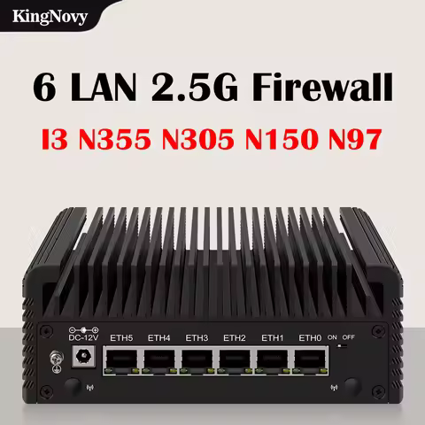 6 LAN 2.5G Firewall Router Intel Core I3 N355 N305 N150 N97 i226-V Fanless Mini PC DDR5 2xNVMe 1xSAT