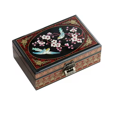 Muy Bien Chinese Style Wooden Jewelry Box Organizer Antiquity Push-gloss Lacquerware Makeup Jewelry 