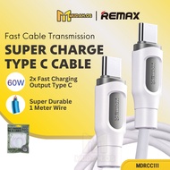 REMAX Original Fast Charging Type C To Type C 60W Super Cable Data Cabel Charger PD Wayar Cas Laptop