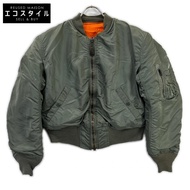 ALPHA Industries 卡其色 MA-1 1968 復刻版附徽章飛行夾克，S 碼 [二手]