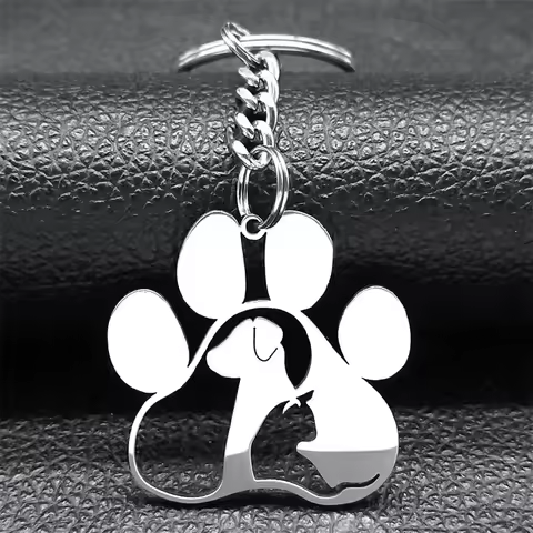 Cute Dog Cat Paw Keychain for Women Men Stainless Steel Animal Footprints Keyring Bag Charm Accessor