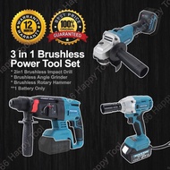 3 in 1 Cordless Brushless Power Tool Set Maxx99 Portable Angle Grinder Impact Wrench Rotary Hammer 3