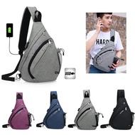 Casual Chest Bag Waterproof Single Shouler Oxford Cross Body Bag External USB Charger Sling Bag