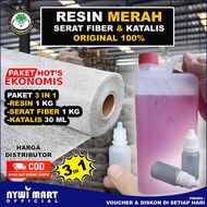 Serat Fiber 1Kg Resin Merah 1Kg Katalis 30ml / Mat fiber / Waterproofing / Bahan Kerajinan / Anti Bo