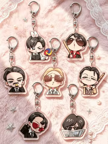 1 Piece / 7 Pieces Arirang 2.0 Mv Acrylic Keychain, Cool Black Suit Trendy Glasses Character Pendant