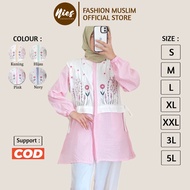 KATUN KEMEJA Hanni Top women's blouse shirt Top, striped cotton mix embroidery, korean style by Nes 