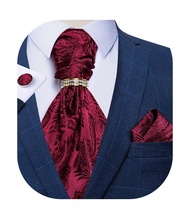 DiBanGu Paisley Cravat for Men, 4 PCS Woven Ascot Tie Pocket Square Cufflinks with Tie Ring Set
