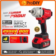 PRODIY RED SERIES Cordless Impact Wrench Brushless Motor 800NM - 2550RPM Mesin Sepana Impak Electric