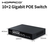 HORACO 12 Port Gigabit POE Switch 2 Port 1000M Uplink Network Switcher 120W Hub Internet Splitter Fo