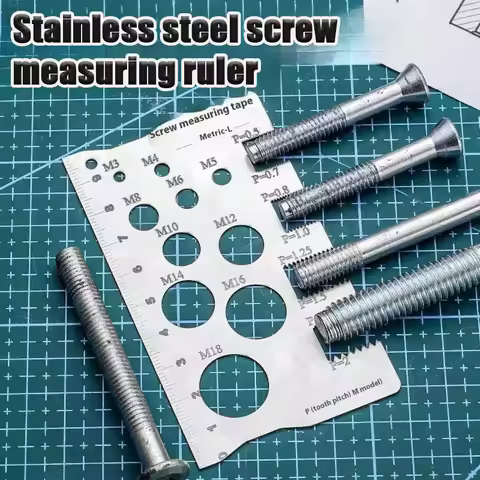 1PC Stainless Steel Screw Gauge Portable Thick High Precision Metric L Size Bolt Measuring Ruler for